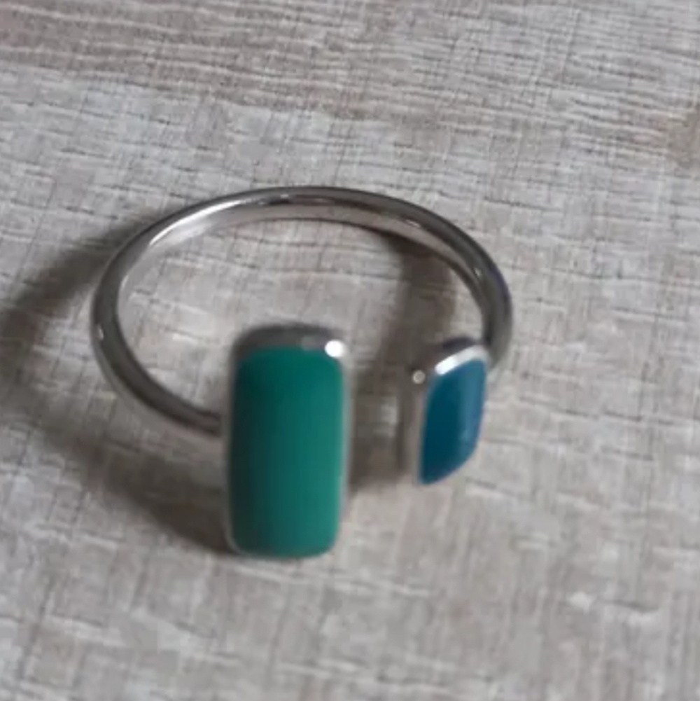 Macy's Silver Ring with Green and Blue Stones